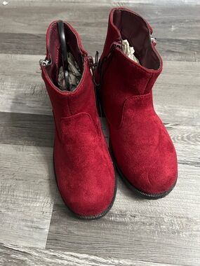 Red Suede Ankle Booties with Side Zip